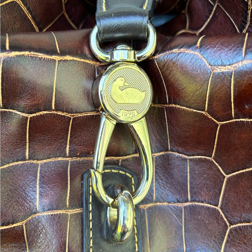 Dooney & Bourke Croc-Patterned Leather Shoulder Bag with Gold Toned Hardware - Picture 2 of 15